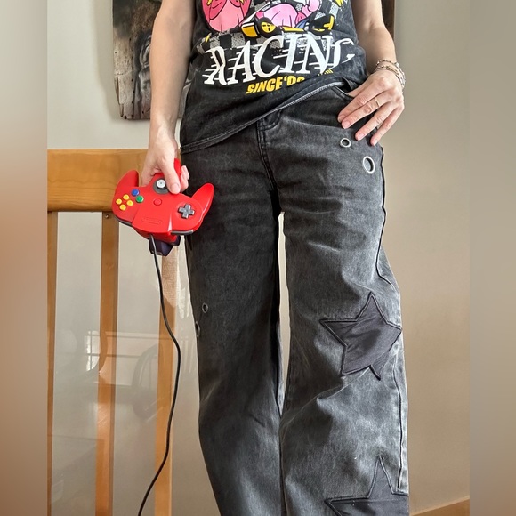 Black star jeans wide leg / denim pants - Picture 3 of 3